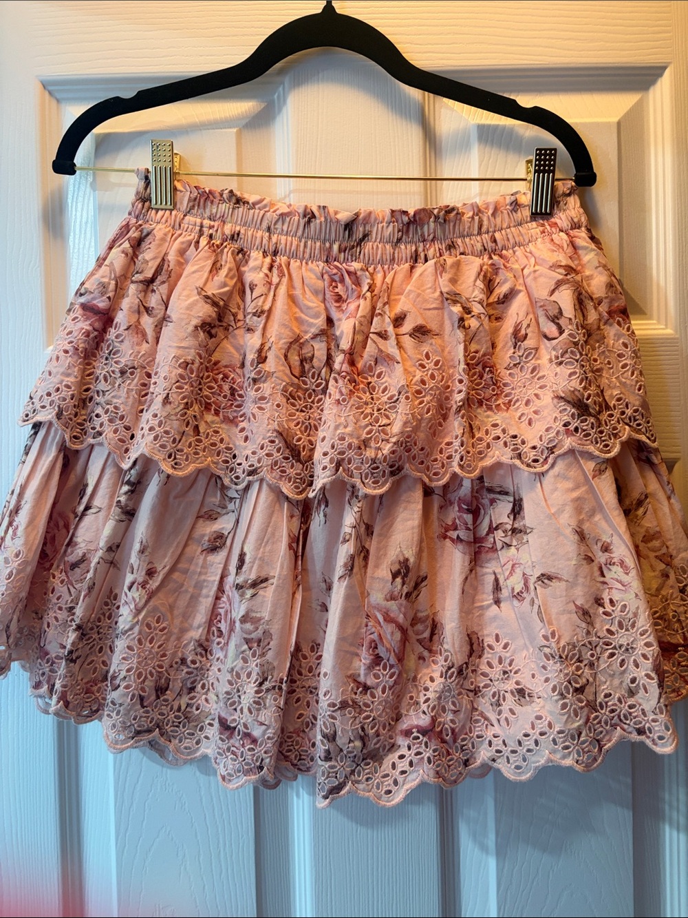 GAP LoveShackFancy Pink Floral Eyelet Tiered Skirt